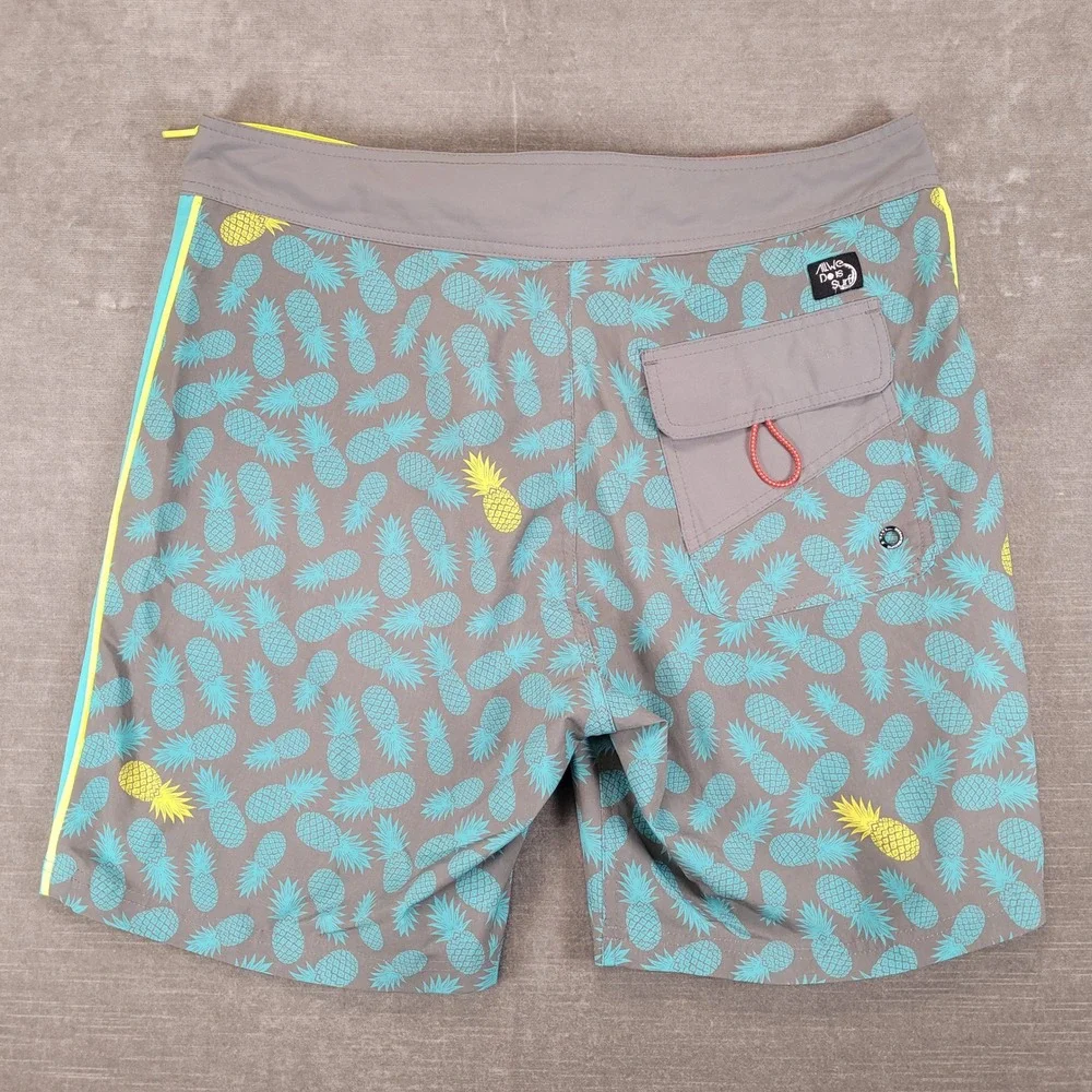Ocean Pacific OP Y2K Mens‎ 34 Board Shorts Gray Pineapple Print Blue